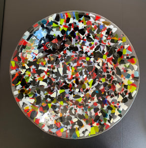 Glasfad ø36 cm,7,5 cm multifarvet
